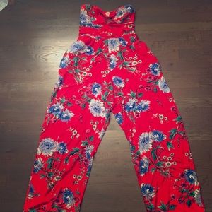 Floral Wide-leg Jumpsuit W/Pockets